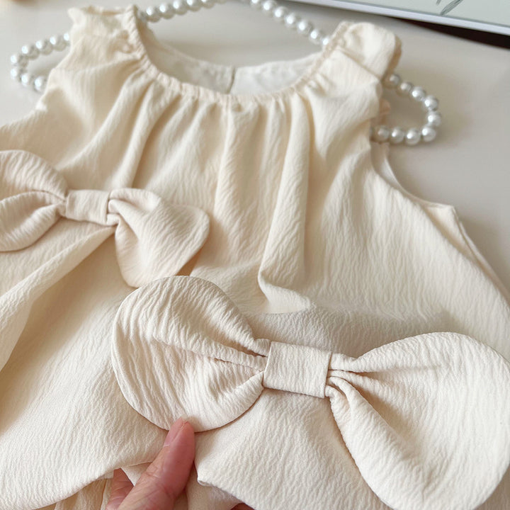 Girls bow-knot sleeveless dress sisters summer outfit