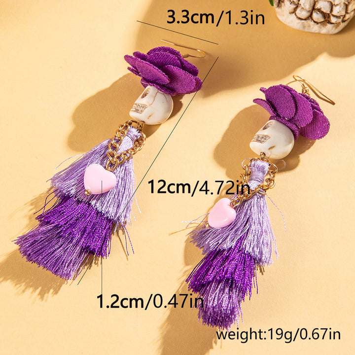 Halloween funny skull tassel rice bead earrings halloween gifts