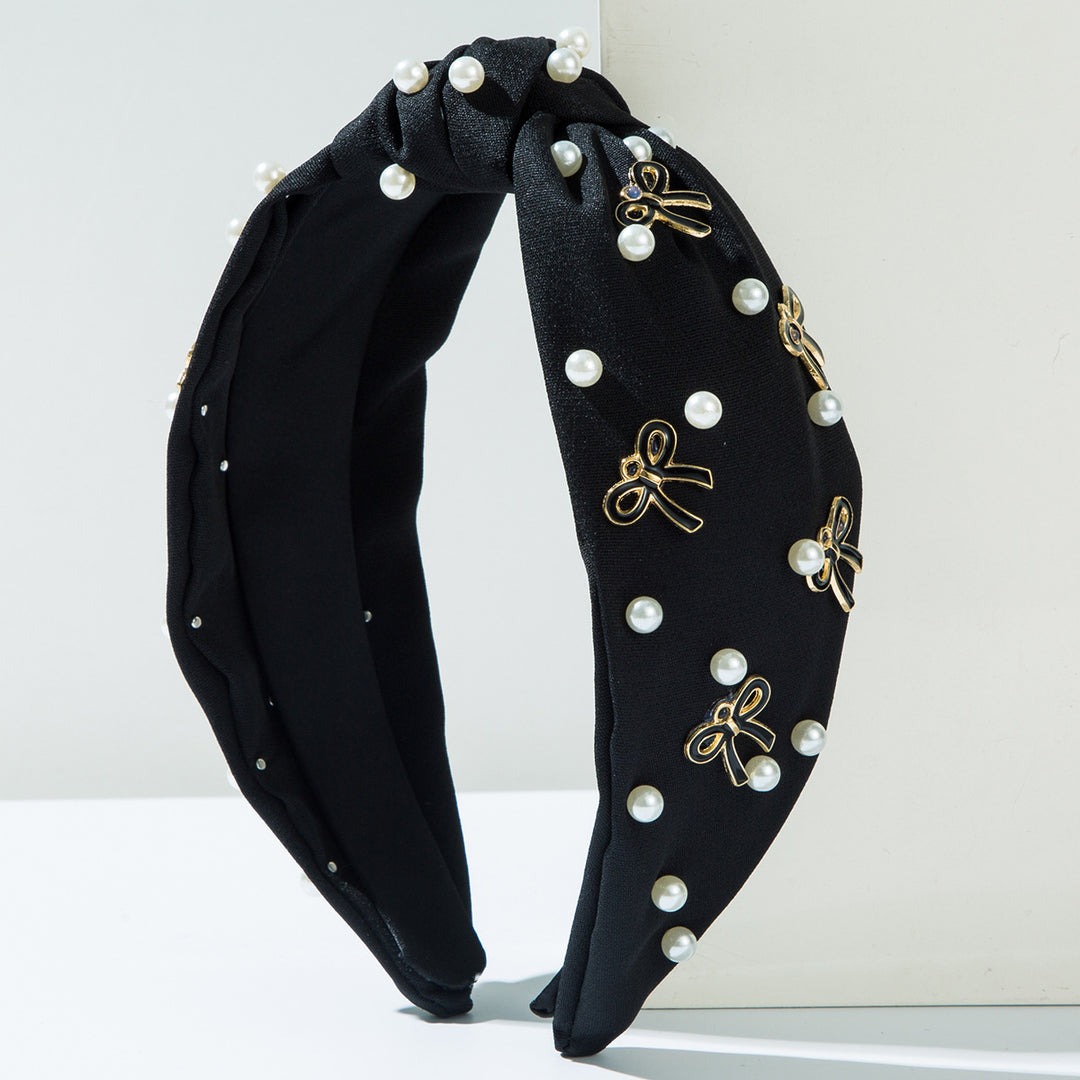 Knotted beaded pearl bow deco headband