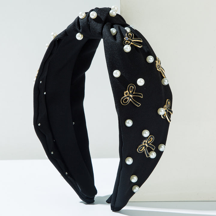 Knotted beaded pearl bow deco headband