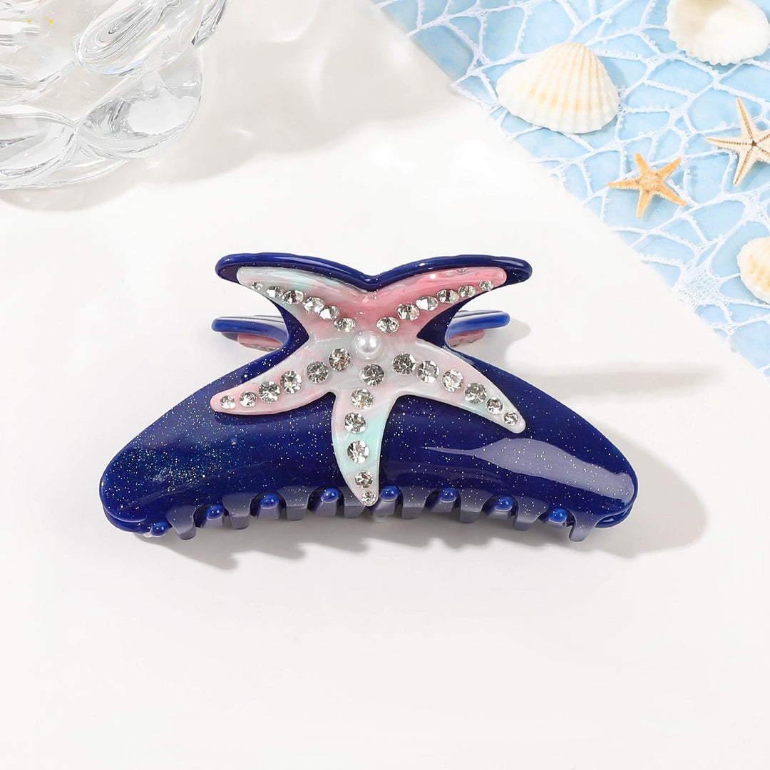 Rhinestone starfish acrylic hair shark clip
