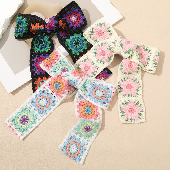 Boho knitted hollow flower bow hair clip