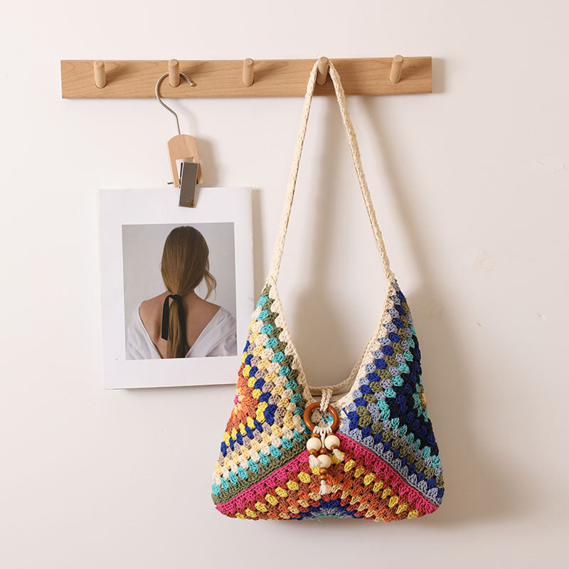 Ethnic style one-shoulder cotton woven bag