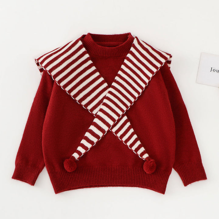 Girls Red Navy Sailor Collar Knitted sweater