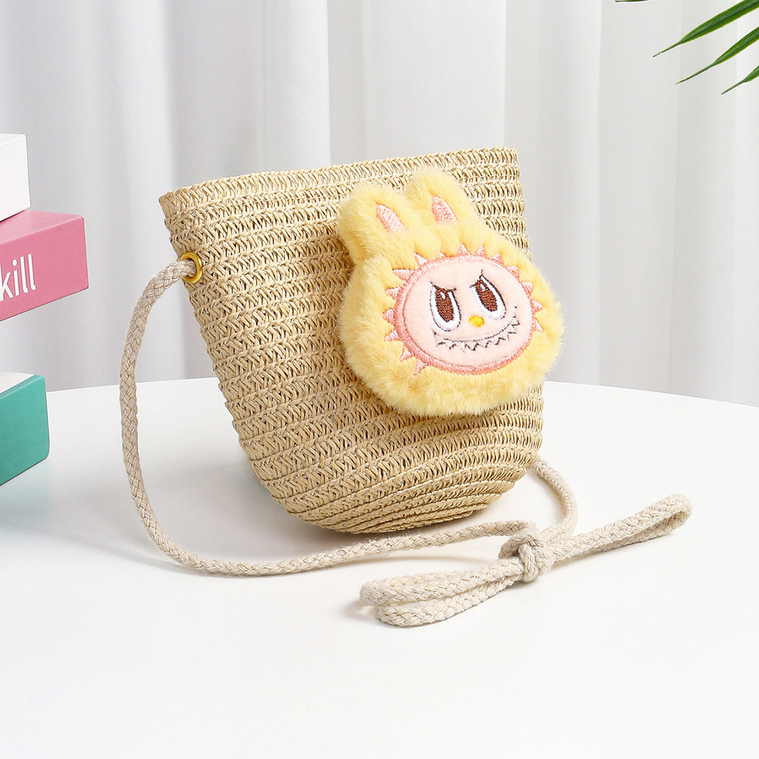 Cartoon cute monster Handmade Woven Straw Crossbody Bag