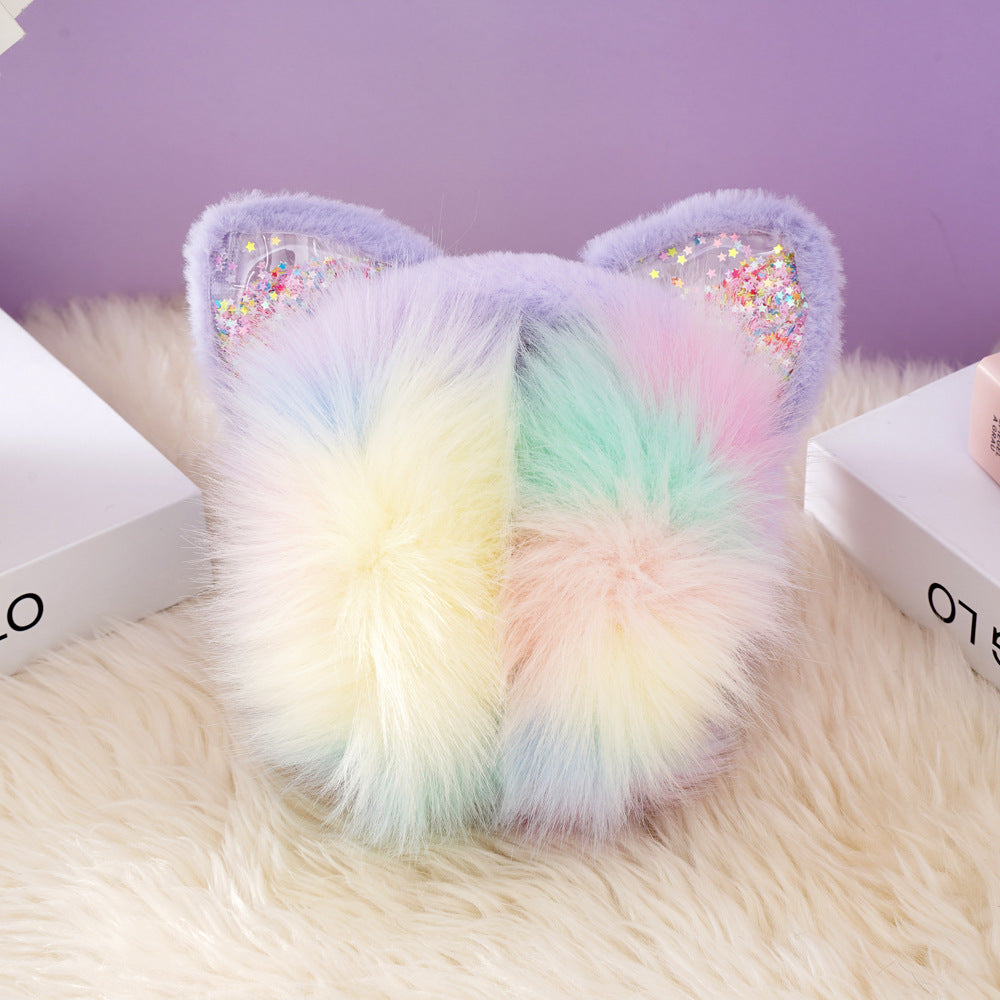 Sequin quicksand colorful furry Cat Earmuffs for kids