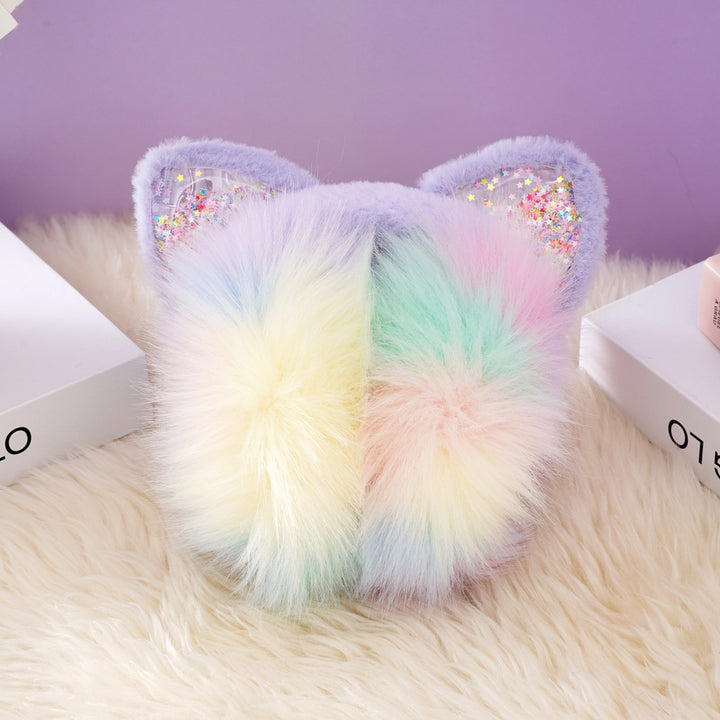 Sequin quicksand colorful furry Cat Earmuffs for kids