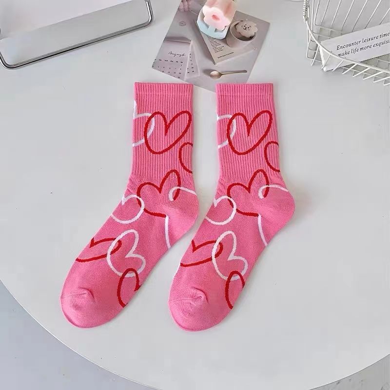 Women's cute pink mid-calf socks Valentine's socks