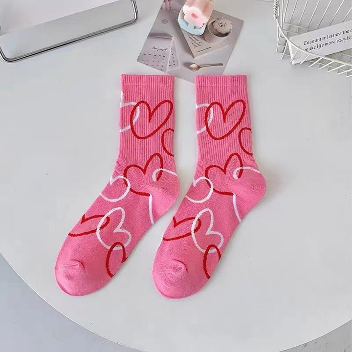 Women's cute pink mid-calf socks Valentine's socks