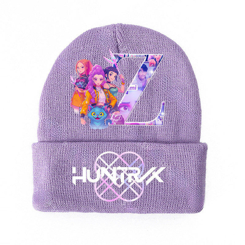 KPOP demon hunters Initials knitted purple beanie