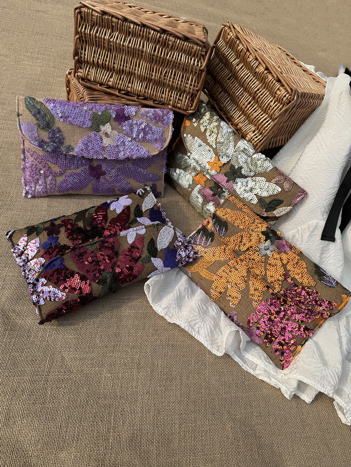 Sequined floral evening bag mesh embroidery ladies clutch bag