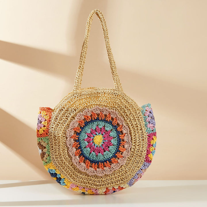 Round Straw Shoulder Bag Boho straw bag
