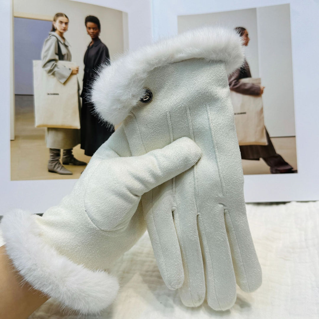 Women's winter gloves fleece-lined plush edge gloves