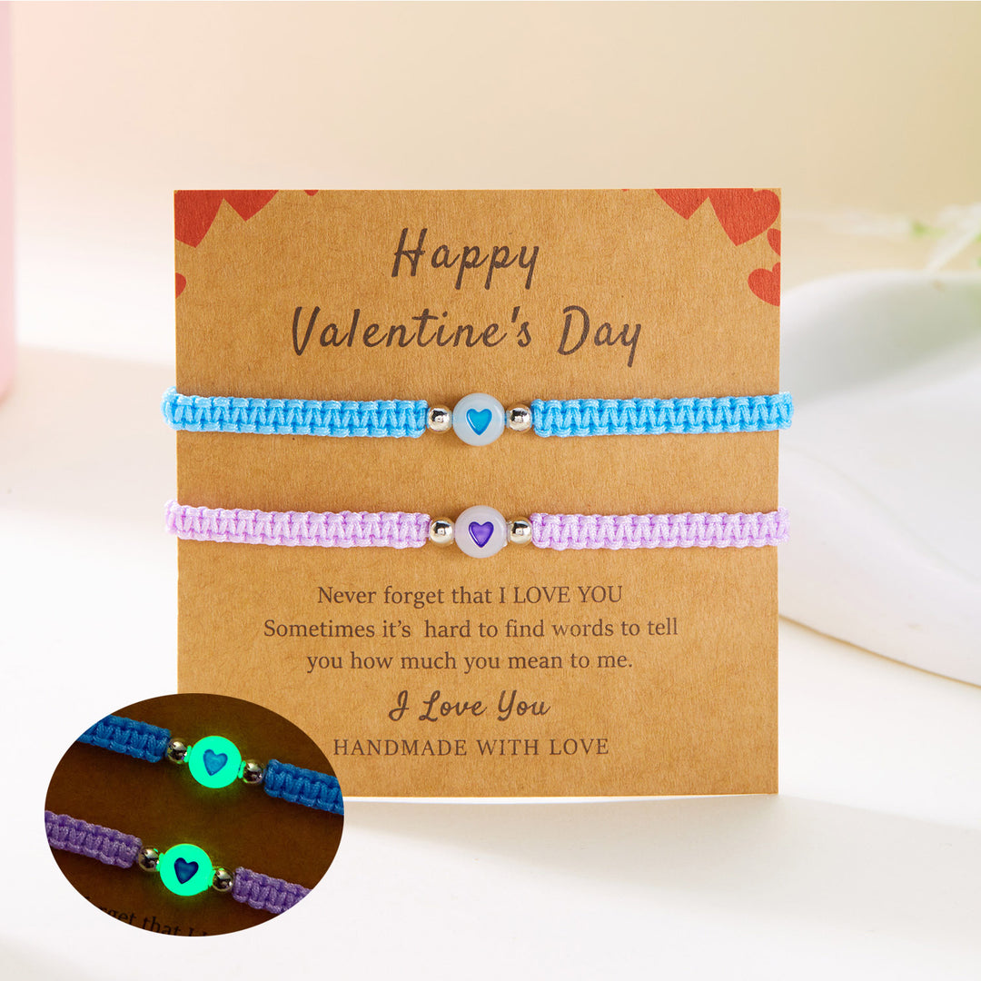 Glow-in-the-dark heart-shaped weave bracelet Valentine's Day gift