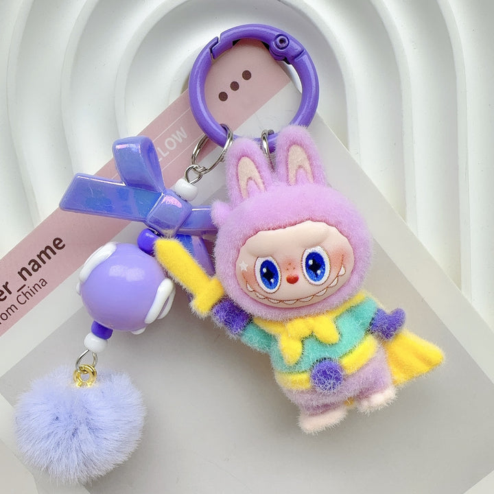 Flocked knight hero cute monster keychain bag charms