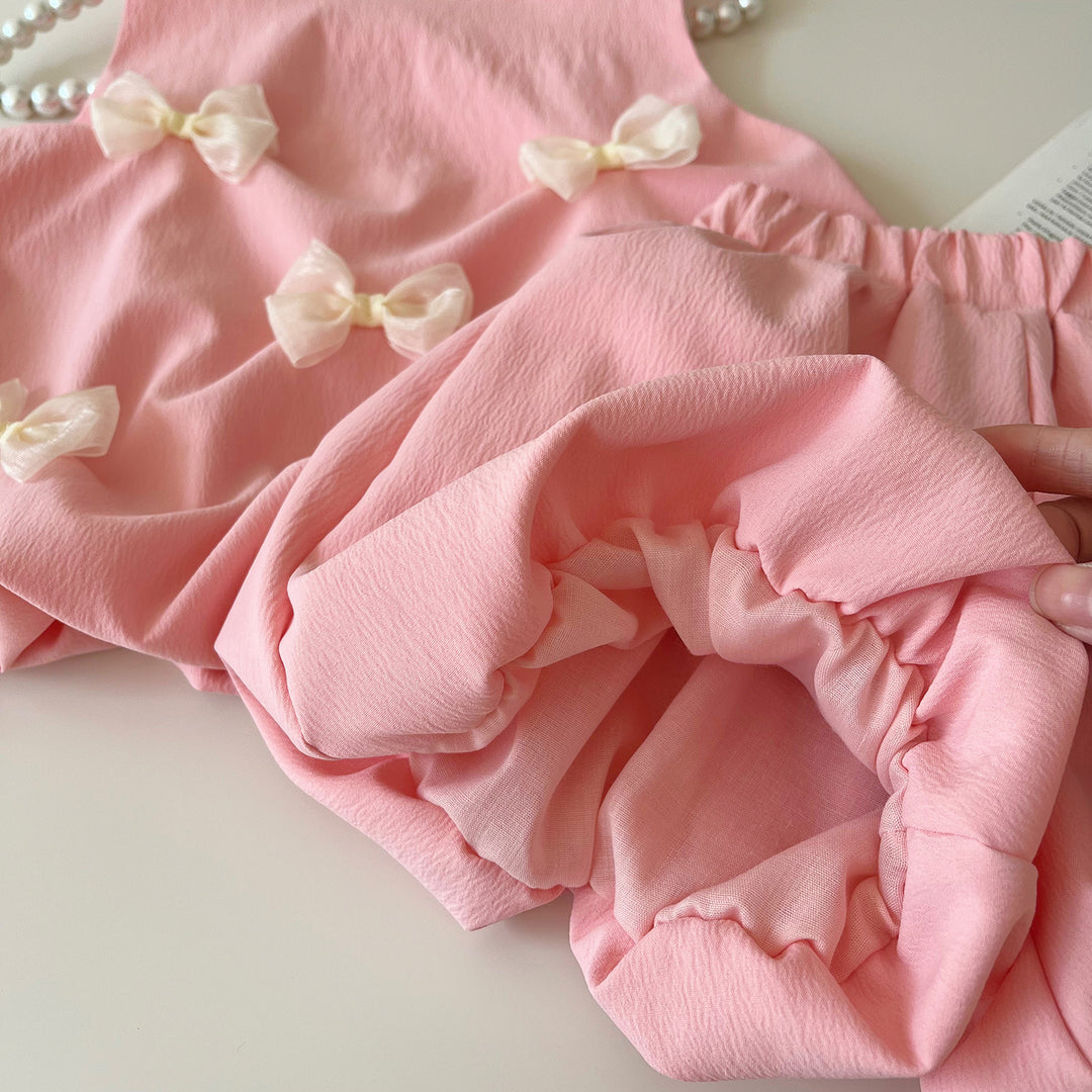 Girls bow-deco sleeveless pink dress for summer