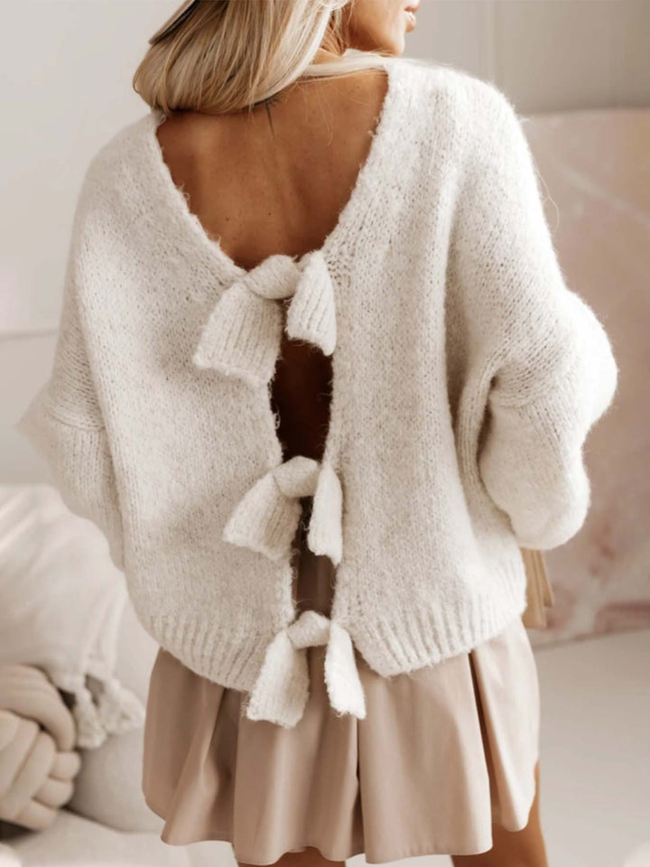 Bow Tie Women's Knitted Sweater Loose Sweater Top