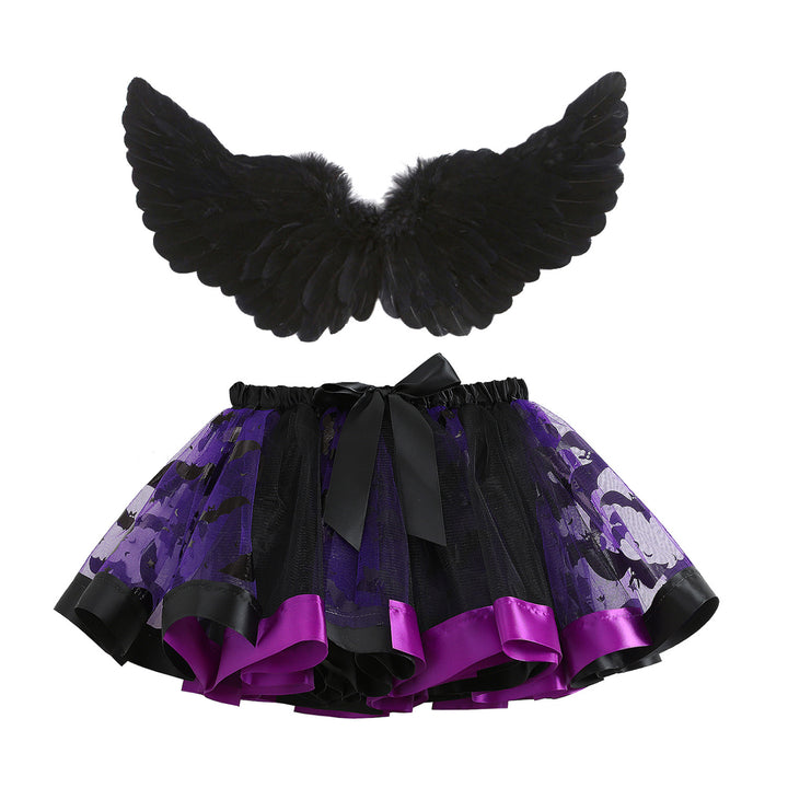 Halloween costumes girls tutu skirt&black feather wings