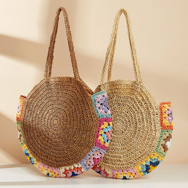 Round Straw Shoulder Bag Boho straw bag