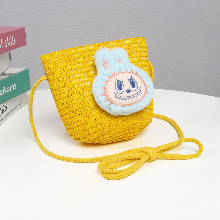 Cartoon cute monster Handmade Woven Straw Crossbody Bag