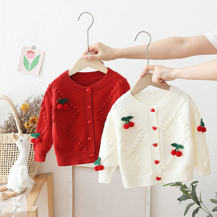 Girls knitted cherry cardigan cherry sweater coat