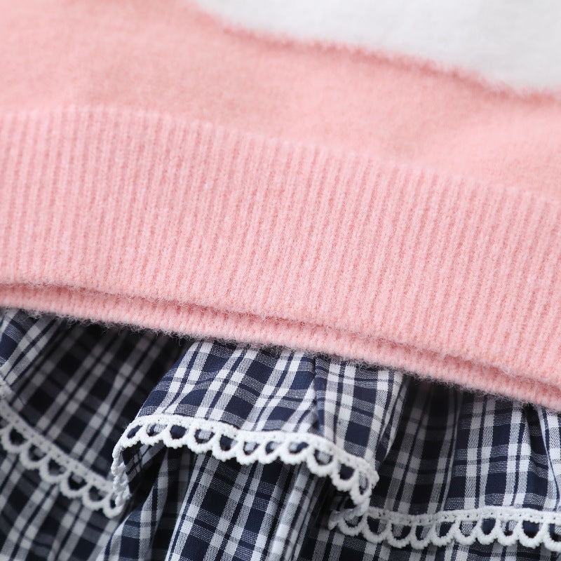 Cute Puppy Jacquard Knitted Vest Sweater skirt 3pcs set