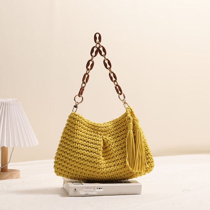 Underarm cotton woven bag tassel shoulder beach bag