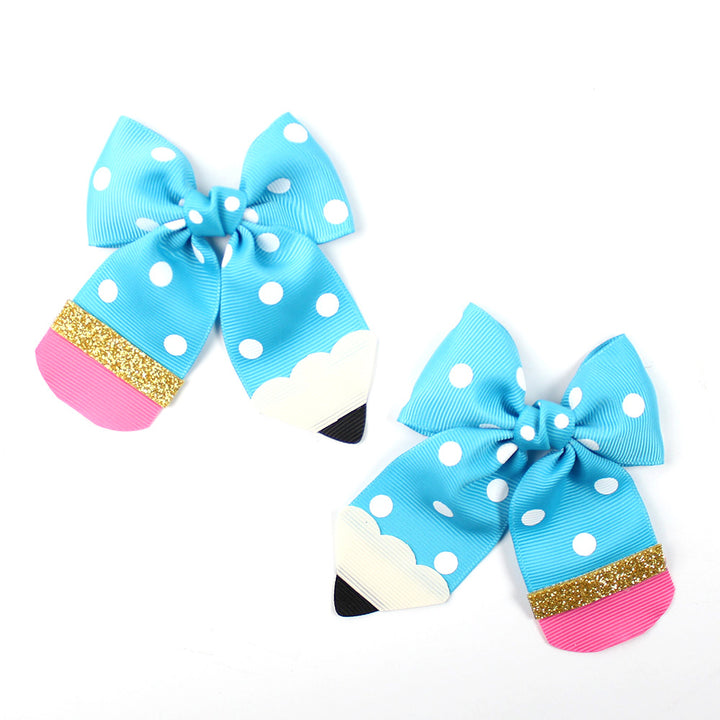 Back to school Polka dot Pencil bow hair clips
