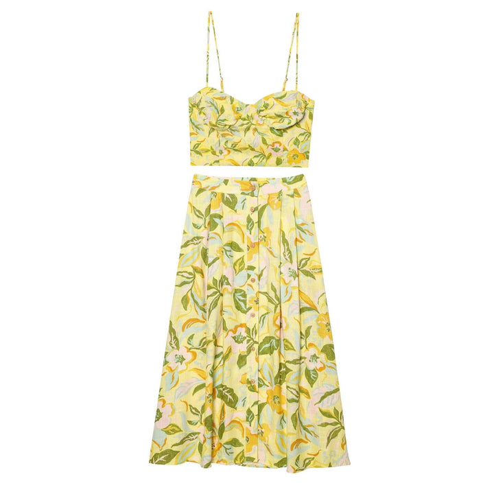 Floral crop top&skirt 2pcs set for summer vacation