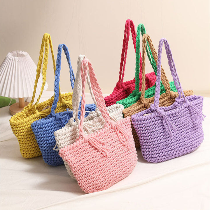 Tassel cotton woven bag colorful woven beach bag