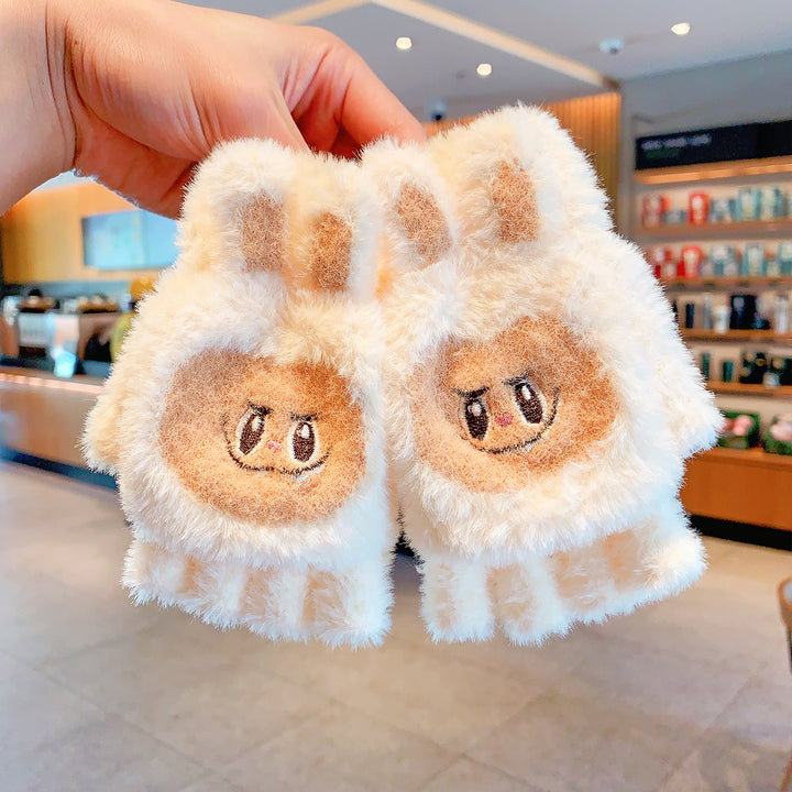 Cute monster Convertible Flip Top furry gloves for kids