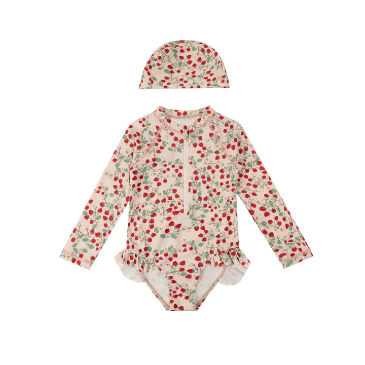 Cute strawberry one-piece swimsuit for girls