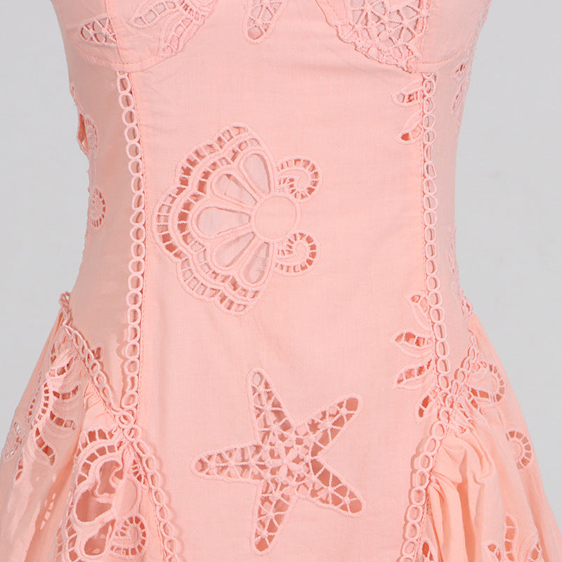 Holiday style suspender embroidery dress for women