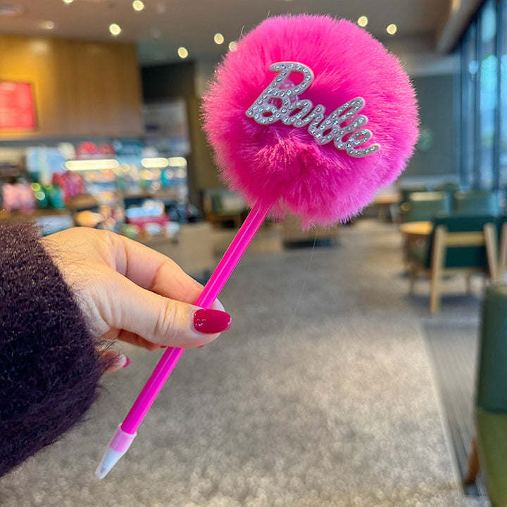 Diamond Barbie Girl Plush Ball Creative Ballpoint Pen