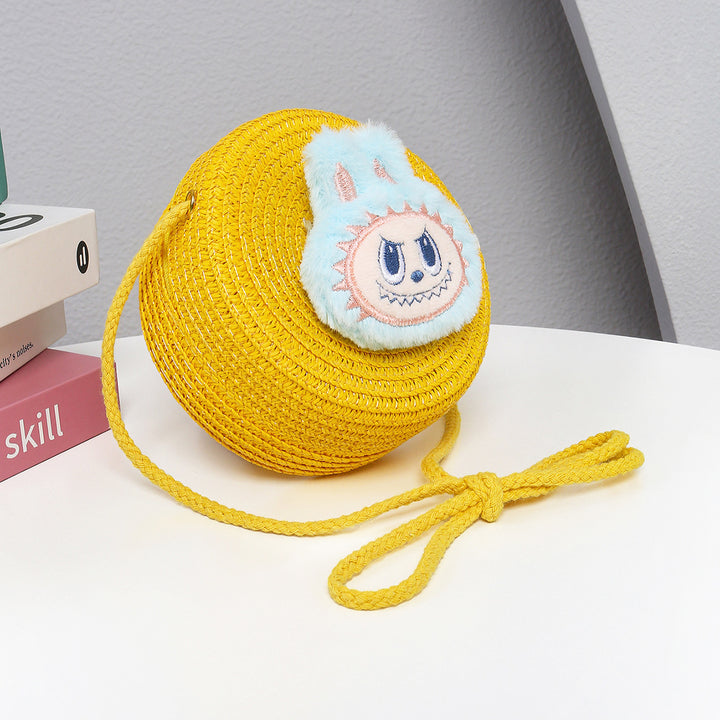 Cartoon cute monster Handmade Woven Straw Crossbody Bag