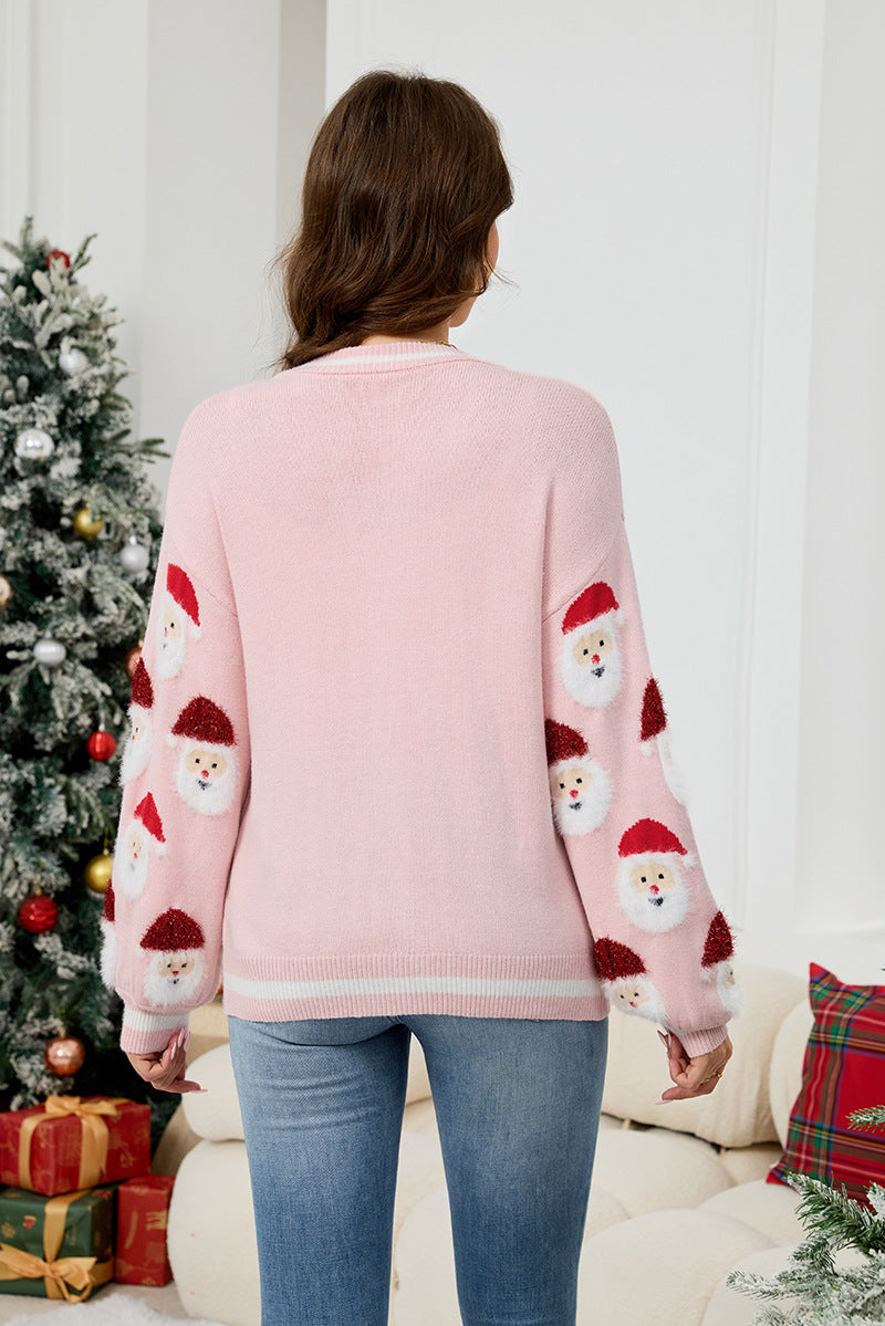 Women's Santa Claus jacquard sweater cardigan