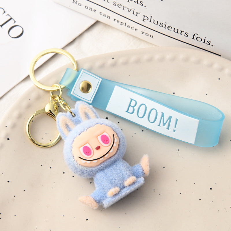 Flocking Yoga labubu keychain Labubu pendant cute gift