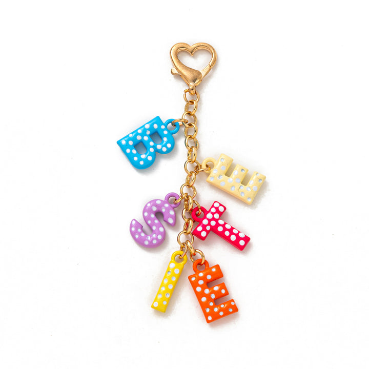 Creative color beaded keychain bestie letter diamond pendant