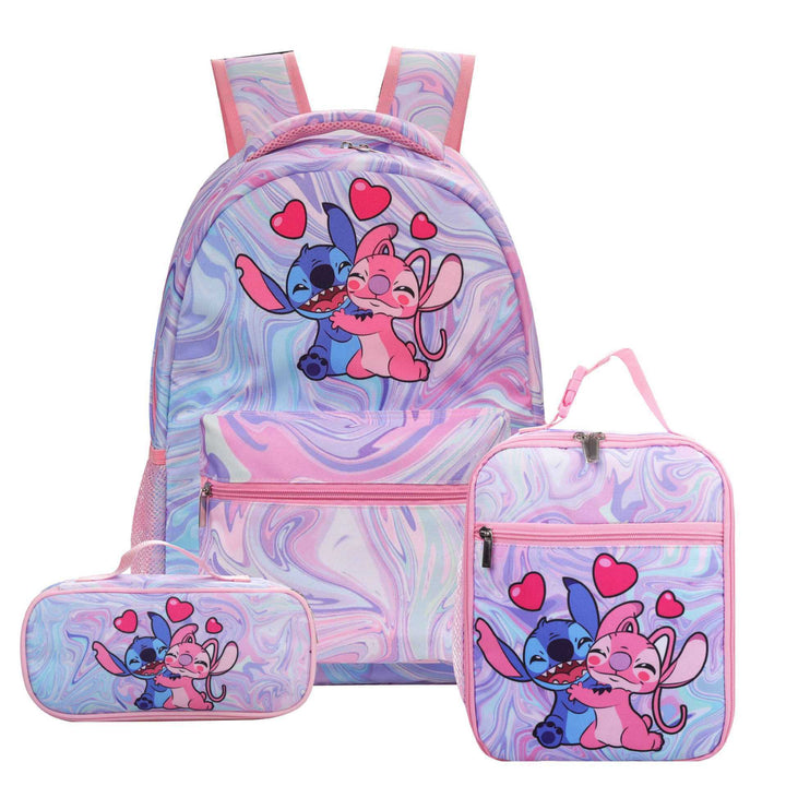 Stitch printed school backpack with lunch bag pencil bag