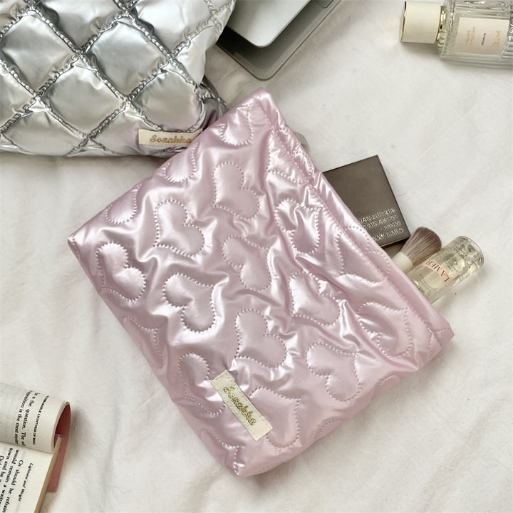 Quilted PU heart-shaped cosmetic bag storage bag