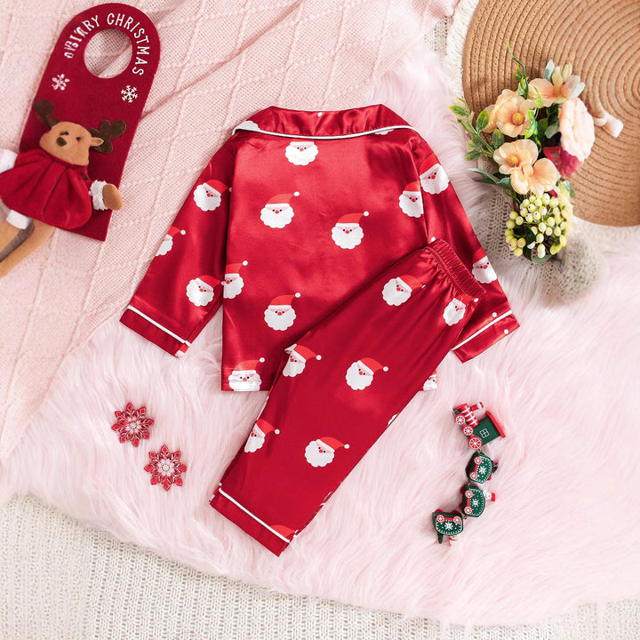Christmas Santa Claus print satin silk pajamas for girls
