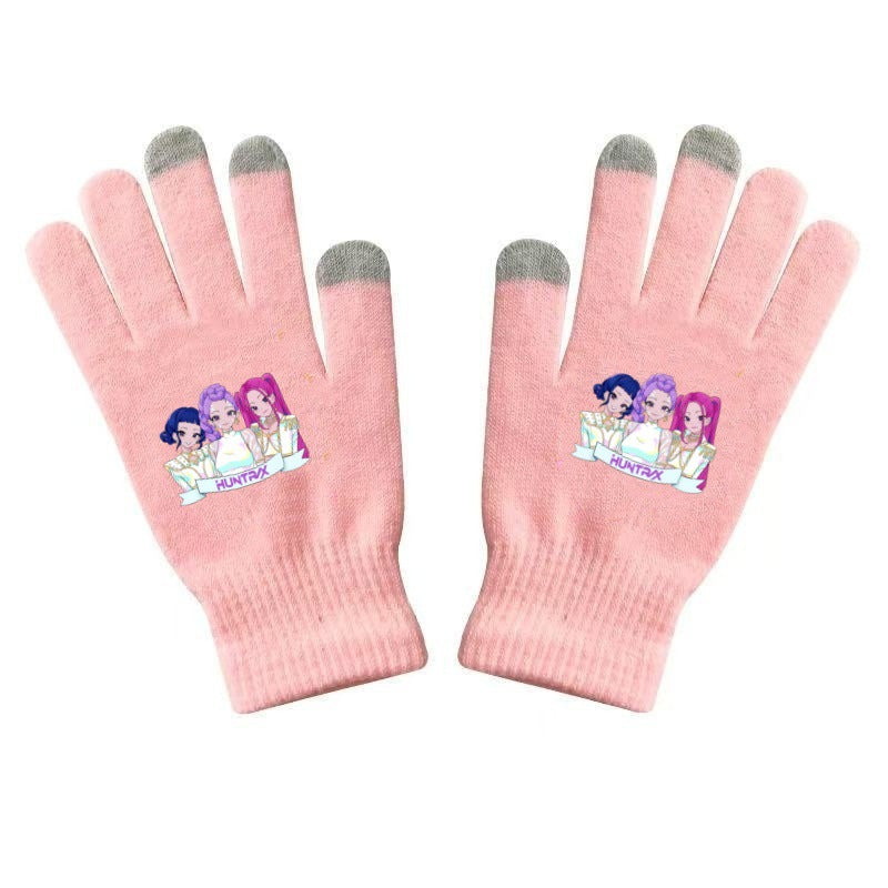 KPOP demon hunters Printed Knitted Touch Screen Gloves