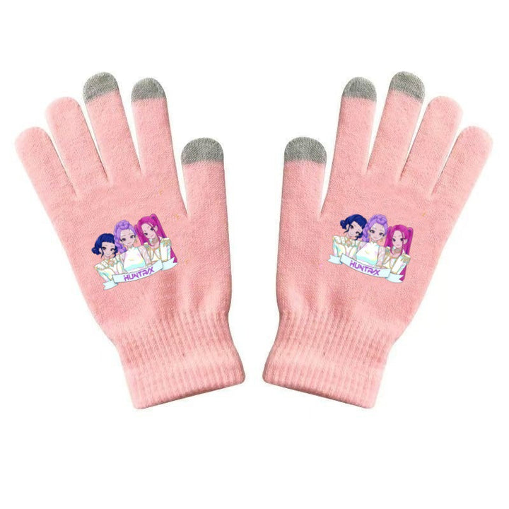 KPOP demon hunters Printed Knitted Touch Screen Gloves