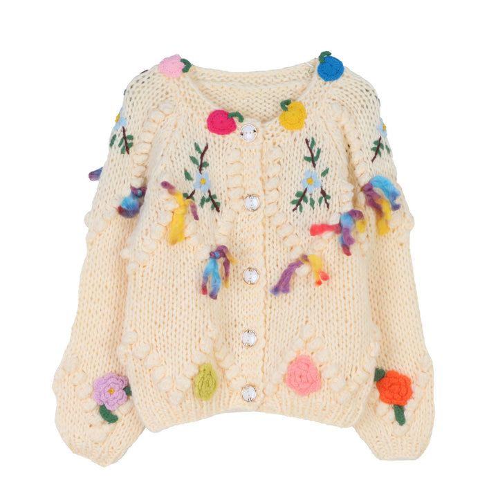 Hand-crocheted 3D flower knitted cardigan for women