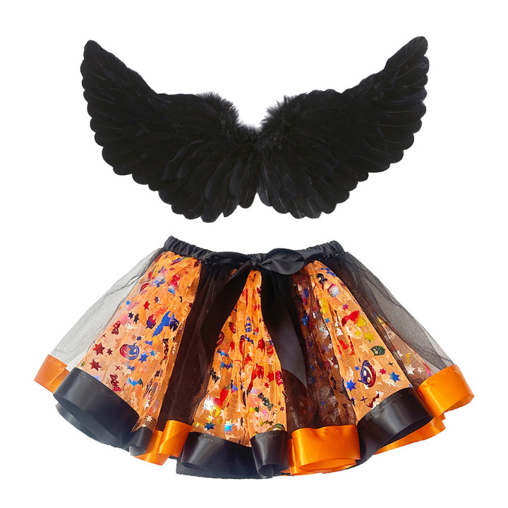 Halloween costumes girls tutu skirt&black feather wings