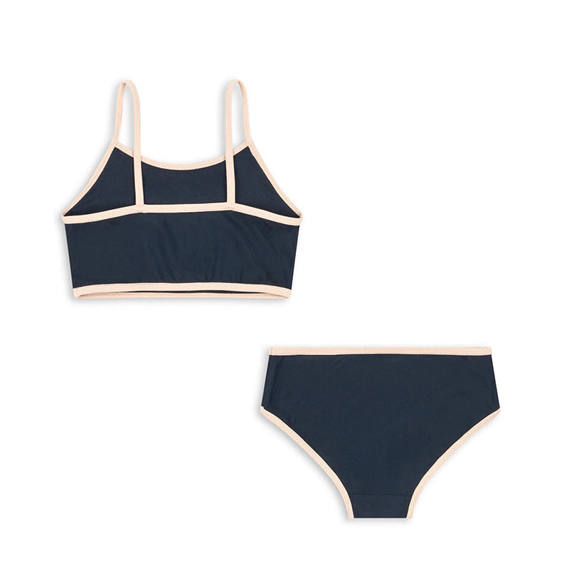 Navy heart embroidered two-piece swimsuit for girls
