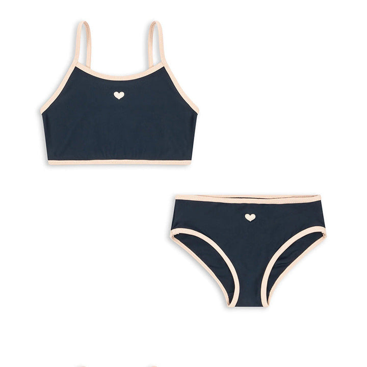 Navy heart embroidered two-piece swimsuit for girls