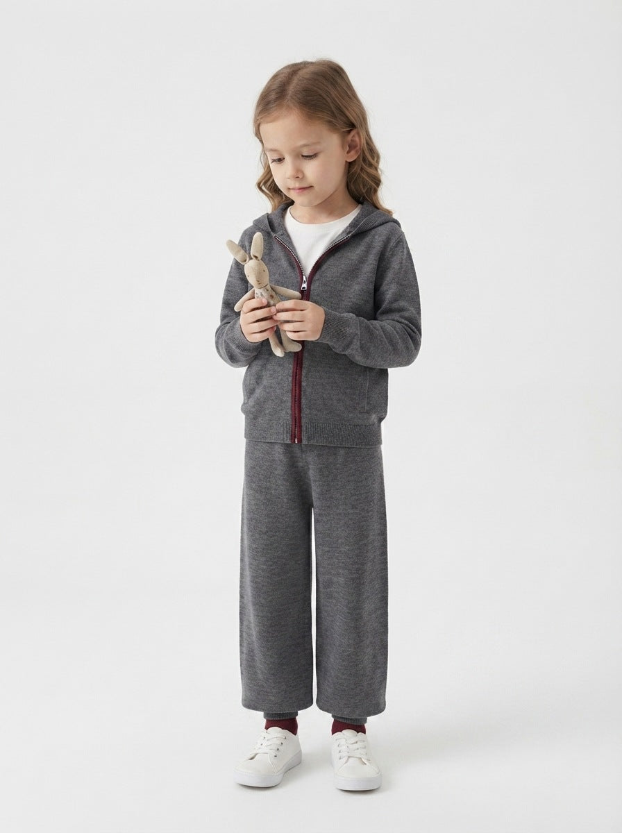 Hooded Knitted Cardigan Casual Trousers Set for Boys and Girls