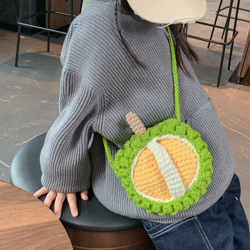 Handmade crochet durian shoulder bag cute mini fruit handbag