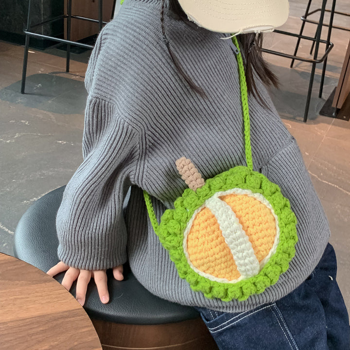 Handmade crochet durian shoulder bag cute mini fruit handbag